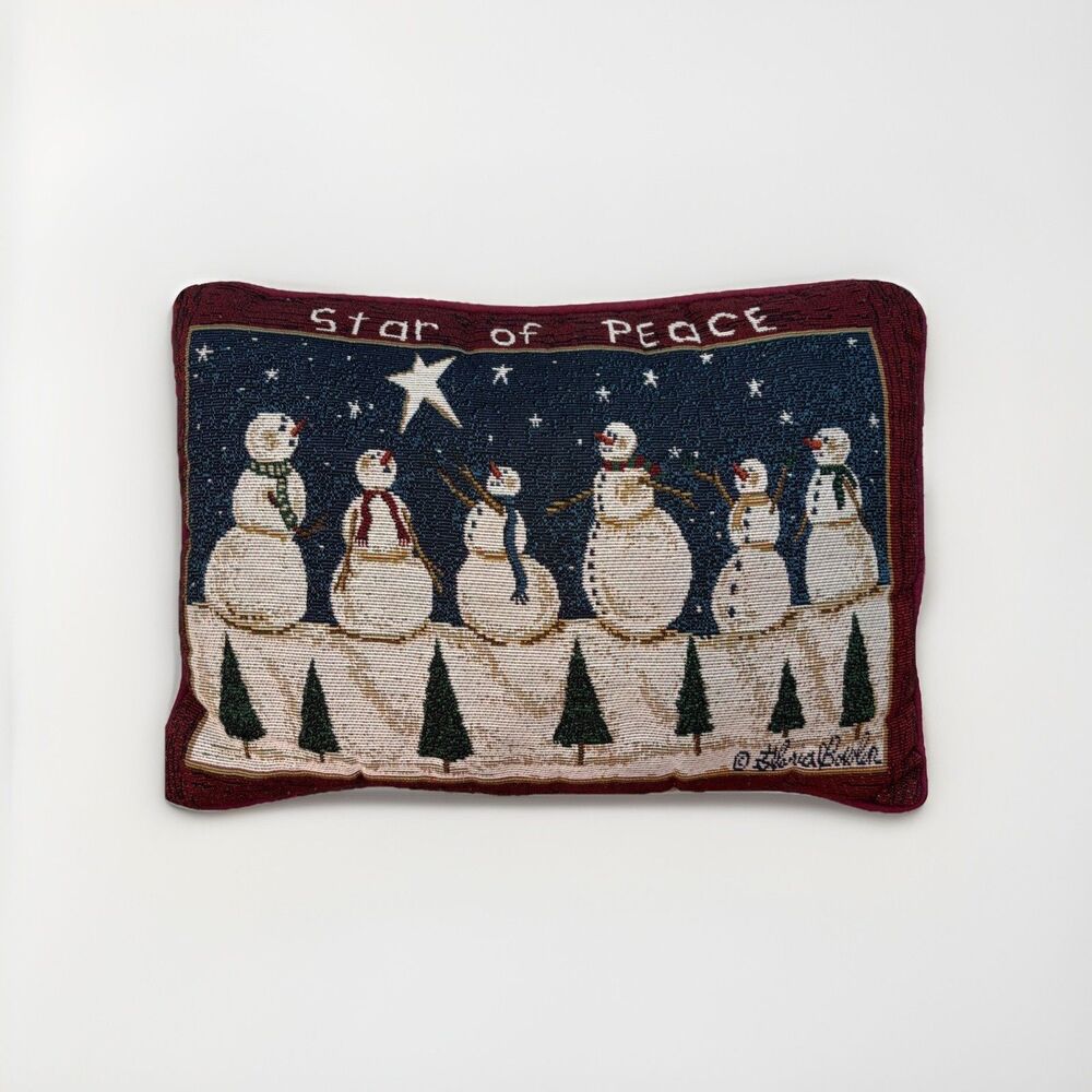 Vintage Star of Peace Christmas Snowman Throw Pillow 13"x17" Riverdale Tapestry